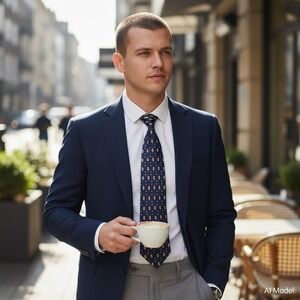 Etienne Aigner Necktie Men OS Blue Gold Geometric Silk Formal Business Tie